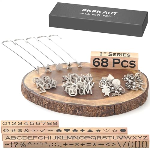 68Pcs 1" Custom Branding Iron for Wood, Leather Branding Stamp Kit | Mini Wood Branding Iron on Letters Personalized, Number/Alphabet/Leather Burning Stamps Woodworking Kit for Hats, Steak, Food - size: 68PCS 1" Number/Alphabet/Symbol&Punctuation Set