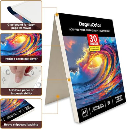 DagouColor Watercolor Paper Pad, 30 Sheets - Ocean Blue, A4, 1 Pack | 140lb/300gsm Cold-pressed Paper, Artist Book for Adults Beginners, Painting, Drawing, Mixed Media - color: Ocean Blue