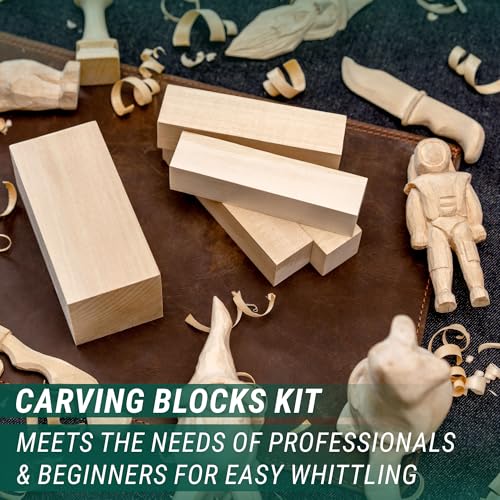 BeaverCraft Wood Carving Kit for Beginners S16 – Whittling Knives Sloyd, Chip Wood Carving Knife, Basswood Blocks for Carvers - Whittling Tools Set