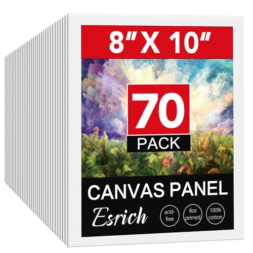 ESRICH 70 Pack 8x10 Primed Canvas Boards Bulk for Acrylic Painting | Blank Cotton Acid-free Surface, Gesso Primed for Oil, Watercolor. Painting Supplies for Classrooms, Paint Parties and Homes - size: 8*10in 70pack