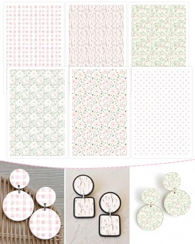 Puocaon Flower Clay Transfer Paper - Pink Green Transfer Sheets for Polymer Clay Earrings Jewlery Flower Design - color: green pink flower