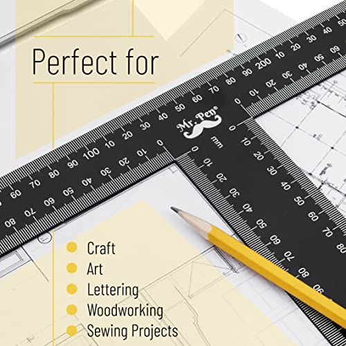 Mr. Pen - T Square, T Ruler, 12 inch Metal Ruler, T Square Ruler | Drafting Tools, Architect Ruler, Set Square, Drafting Ruler, Tsquare, Truler, Architectural Triangle, Tee Ruler, L Square - size: 12 inch