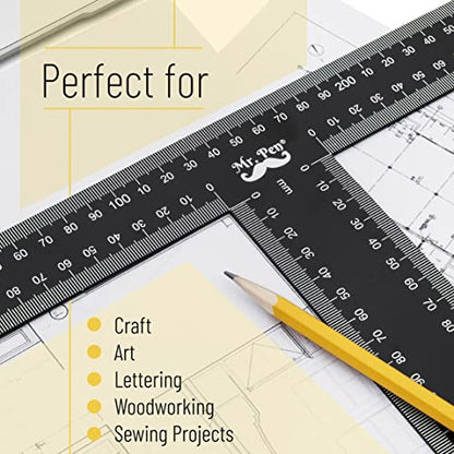 Mr. Pen - T Square, T Ruler, 12 inch Metal Ruler, T Square Ruler | Drafting Tools, Architect Ruler, Set Square, Drafting Ruler, Tsquare, Truler, Architectural Triangle, Tee Ruler, L Square - size: 12 inch