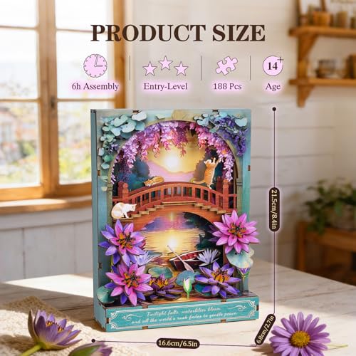 3D Puzzles for Adults Water Lilies Wooden Bloom Craft with LED Light - color: Twilight Water Lilies