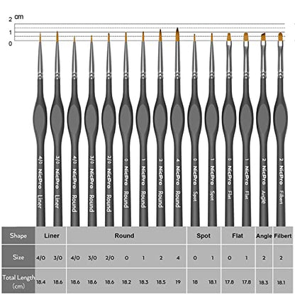 Nicpro 15 PCS Fine Detail Paint Brushes Set with Nylon Brush Case - size: 15 PCS