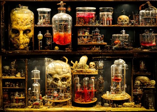8x6FT Horror Lab Halloween Backdrop Frankenstein Ghost Skeletons Magic Witches Apothecary Authentic Lab Specimen for Halloween Party Birthday Baby Shower Party Supplies Decorations Backdrop - size: 8x6FT