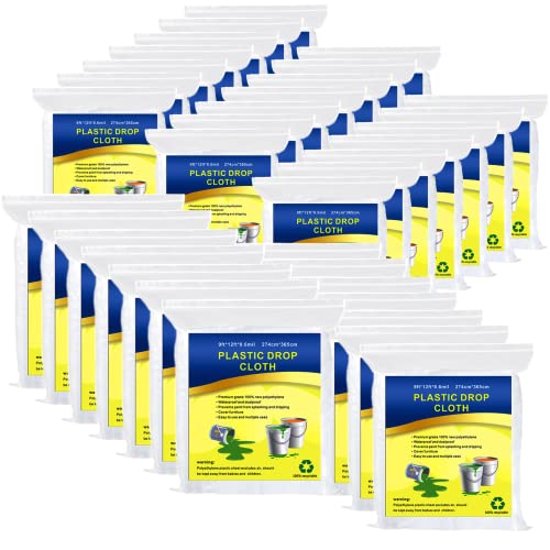 35 Pieces Plastic Drop Cloth, Multiple Waterproof Cloth Sheets for Painting, Dust-Proof and Rustproof, 35 Pieces 9x12 Feet Tarp, Furniture Cover - size: 35 Pieces