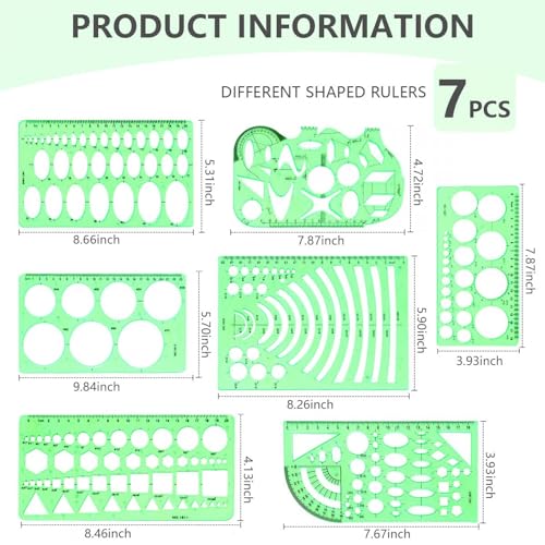 SenseYo 7 Pack Drawings Templates Stencil, Circle Template for Geometric Drawing Stencils, Plastic Clear Circle Stencils Architecture Supplies Drafting Tools for Studying, Designing - size: 7 pcs