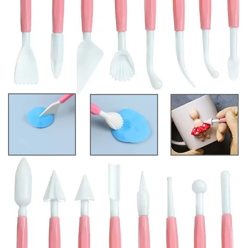 22 PCS Clay Sculpting Tools Set, Pink Air Dry Clay Tools & Polymer Clay Tools Kit, Double-Ended Plastic Modeling Tools for Pottery, Polymer Clay, Air Dry Clay & DIY Crafting for Adult - color: 22Pcs-Pink
