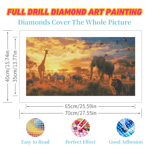 DDGEMART 5D Diamond Painting Kit for Adults, Full Drill African Safari Animals Lion Elephant Wildlife Art for Beginners, Large Horizontal 28x16 inch - color: Animals