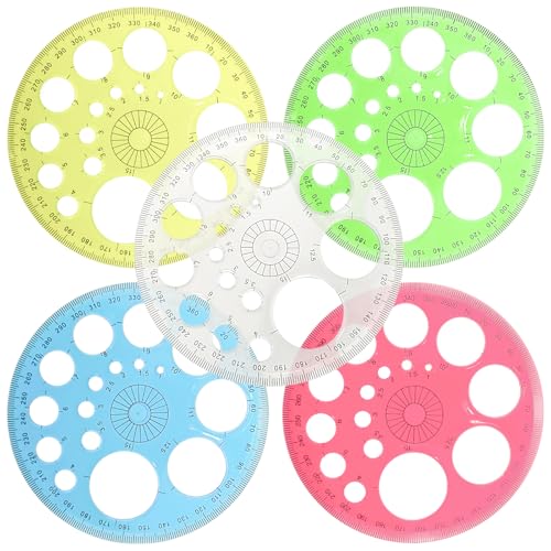 5 Pack Circle Drawing Template, Plastic Geometric Circle Stencil Ruler, Multi-Size Round Circle Drafting Tool, School Office Art Craft Drawing Supplies - color: multicolor