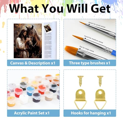 Paint by Numbers Kit for Adults, Adult Paint by Number Kits 16x20 Inch - color: Jesus and the Horse
