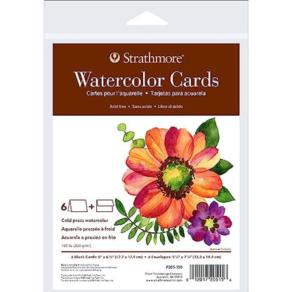 Strathmore 400 Series Watercolor Cards, Cold Press, 5x6.875 inches, 6 Pack, Envelopes Included - Custom Greeting Cards for Weddings, Events, Birthdays