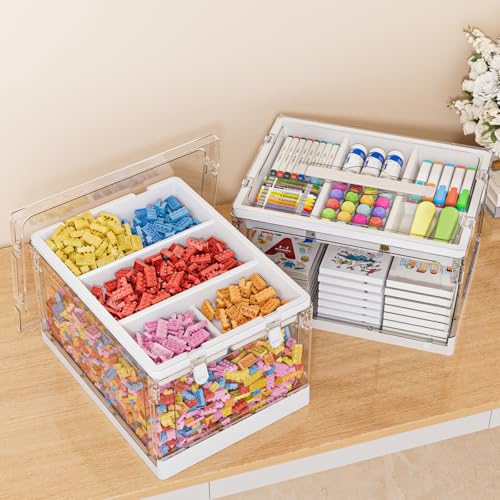 24QT 2Packs Clear Craft Organizers and Storage with Trays | Art Supply Organizer and Storage, Craft Storage Box with Lid for Beads, Markers, Coloring Books, Sewing, Playdoh and Tools - size: 24QT 2 Packs