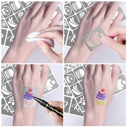183 PCS Temporary Tattoos Stencils for Kids, Boys Girls Glitter Tattoo Stencils Kit, Body Face Paint Stencils Template for Kids School Show Birthdays Christmas Halloween Party Supplies