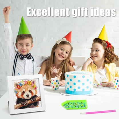 geesfayan Diamond Art Kits for Kids,6 Inch DIY Gem Art Painting with 7 Inch Frame, Complete Starter Kit for Beginners, Creative Arts & Crafts Gift for Girls & Boys (Red Panda) - color: Red Panda