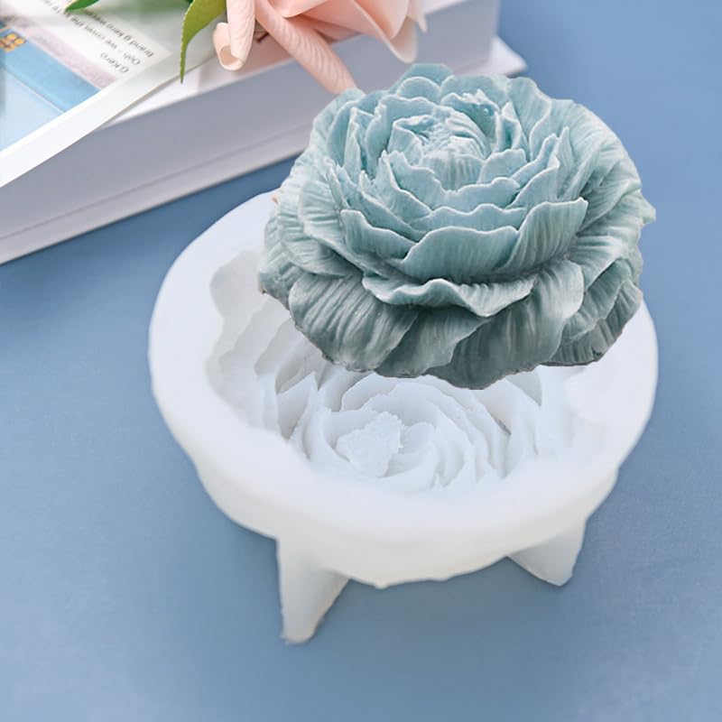 3PCS Rose Peony Flower Silicone Candle Molds 3D Rose Fondant Mold with Large-Eye Wicking Needle,Candlewick Soap Molds Epoxy Resin Casting Candle Molds Chocolate Cake Dessert Decor Art Crafts - color: Rose-Peony
