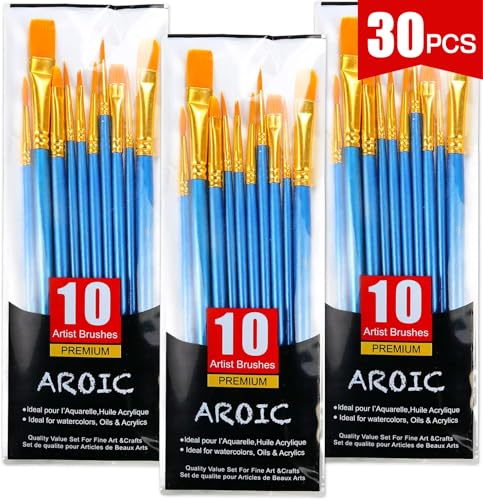 AROIC Paint Brush Set, 3 Pack 30 Pcs Acrylic Paint Brushes - size: 30pcs-blue