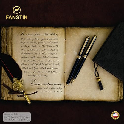 FANSTIK Customized Black & Gold Luxury Rollerball pen, fancy gift set for women, Real 24K Gold Plating, Professional executive pen gift set for men (Lux Custom-Rollerball Black-Gold) - color: D Cust-RollerBall Black-Gold