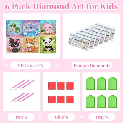 Arttoplus 6 Pack Animals Diamond Art Kits for Kids Ages 8-12 (6x6 inch) - color: 6DXZ123