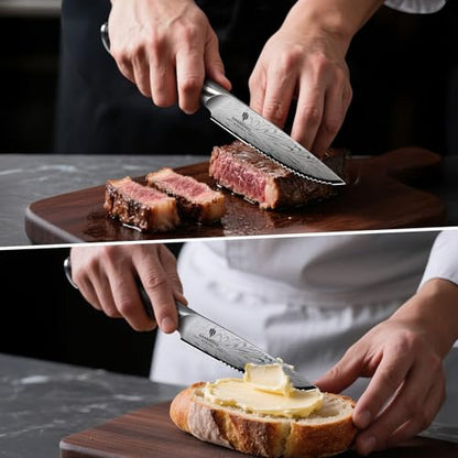 Steak Knives Set of 6, Powder Steel Steak Knife Set | Ultra Sharp 4.5 Inch Serrated Steak Knives with Ergonomic Pakkawood Handle Japanese Knives for Steak, Bread and Butter - size: 6PCS Steak Knife Set