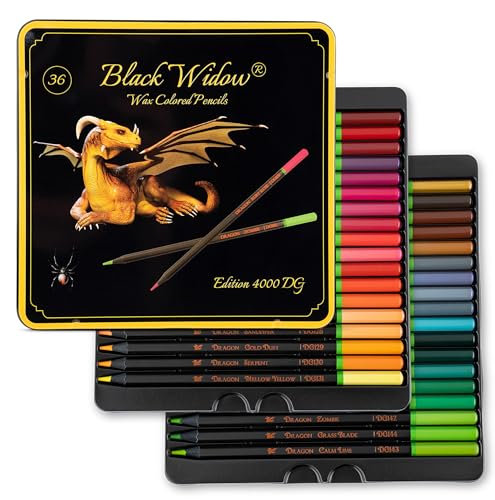 Black Widow Coloring Pencils for Adults Colored Books 36 Wax Core Crayons