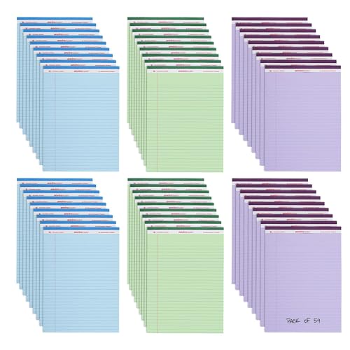 Roaring Spring Enviroshades Assorted Colored Legal Pads, 54 Pack, Legal Ruled Recycled Writing Note Pads, 8.5" x 11", 40 Sheets, Perforated Paper, Made in USA, Memo Pad For School & Office - color: Assorted, style: 54 Pack