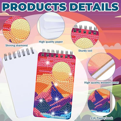 Fuyoooo 12 Pcs Landscape Diamond Art Notebook for Adults, 4.72 x 2.83 Inch | Natural Landscape Diamond Art Kits, DIY Sun Cover Notebook Diamond Painting for Beginners, 5d Journal Notepad Accessories - style: Landscape