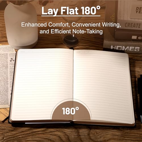 CAGIE Compass Leather Journal for Men, A5 Lined Notebook Writing Gift | 288 Pages 100 GSM Acid-free Paper, Bleed-free, Pen holder, Lay Flat, For Daily Writing, Office, Gifting - color: Gray