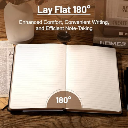 CAGIE Compass Leather Journal for Men, A5 Lined Notebook Writing Gift | 288 Pages 100 GSM Acid-free Paper, Bleed-free, Pen holder, Lay Flat, For Daily Writing, Office, Gifting - color: Gray