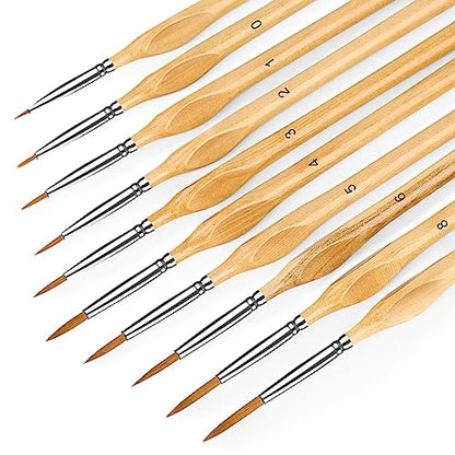 10Pcs Miniature Detail Paint Brush Set, Triangular Wooden Handles - color: Wood, size: 10