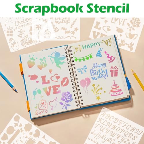 8 PCS Scrapbook Stencils, Planner Stencils for Junk Journal Notebook Diary Scrapbook DIY Drawing Template Journal Stencil 5.5x6.3 Inch - style: Scrapbook Template