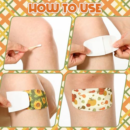 Geiserailie Large Flexible Fabric Bandages 2x4 Waterproof,Autumn | Cushioned Pad Protects Wounds and Cuts, Latex Free Bandages for Sensitive Skin, Stays Secure During Daily Activities - style: Autumn