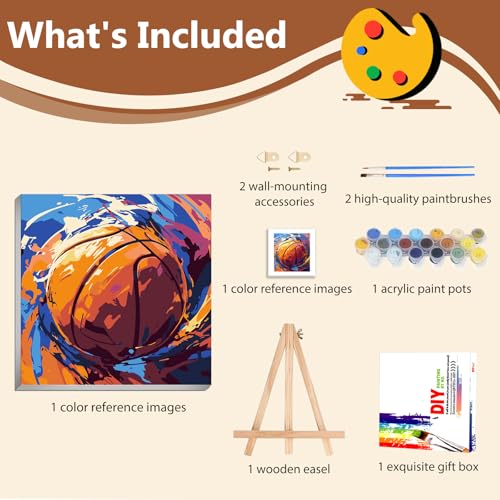 Reivworl Framed Basketball Paint by Numbers Kit for Adults Beginner 10×10 inch - color: 09-Basketball
