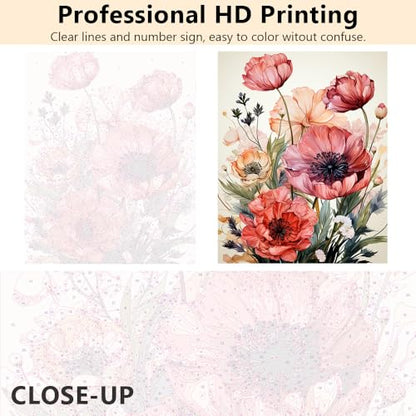 TUMOVO Adults' Watercolor Flowers Paint by Numbers Kit - DIY Painting on Canvas, 16 x 20 Inch - color: Flower-Framed