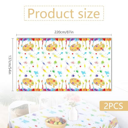 2 Pcs Artistic Canvas Tablecloths ,Vibrant Paint Splatter and Palette Design, Perfect for Creative Events, Art Studios, and Festive Gatherings to Add a Splash of Color and Inspiration，54 x 87 Inch