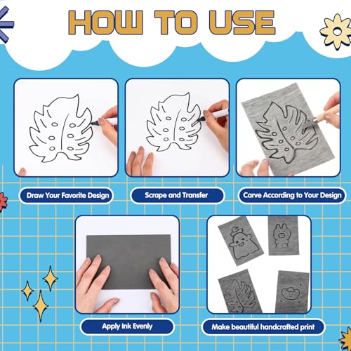MotiMind 36 Pcs 4"x6" Linoleum Block Rubber Stamp Carving Blocks | Soft Gray Linocut Blocks Bulk, Linoleum Blocks for Printmaking, Back to School Supplies, Fit for Crafting, Tamp Maker Project