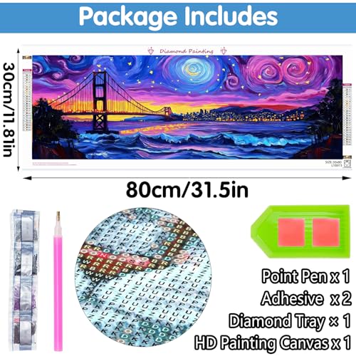 Reofrey Large Diamond Art Kits for Adults Golden Gate Bridge, 12x31.5 inch Full Drill Round Rhinestone Big Diamond Painting Kit Starry Sky, DIY Cross Stitch Embroidery Canvas for Craft Home Wall Decor - color: Golden Gate Bridge