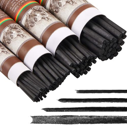 Gueevin 100 Pcs Soft Willow Charcoal Sticks Drawing,2-4mm,4-5mm,5-7mm,7-9mm | For Artists Beginners Students, Vine Charcoal Bulk for Sketching Shading Fine Art, Assorted Sizes, Back to School Gifts - size: 2-4mm,4-5mm,5-7mm,7-9mm