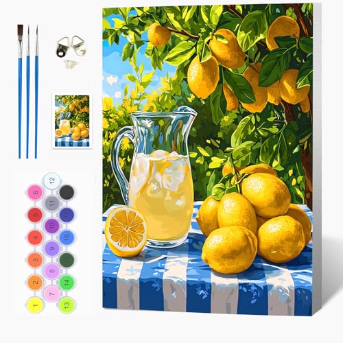 Auremi Lemon Paint by Number Kits for Adults,Cocktail Paint by Number on Canvas with Frame DIY Painting with Number Acrylic Oil Paint Kits for Home Decor 8x12 Inch - color: Paint by number 011
