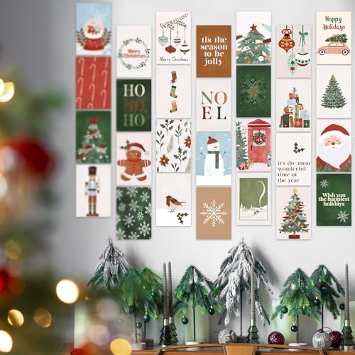 FYSUIMU 50Pcs Christmas Boho Wall Collage Kit Red-Green Xmas Aesthetic Minimalist Wall Pictures for Bedroom Dorm Living Room Winter Holiday Home Decor, 4 x 6 Inch