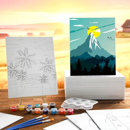 Harloon 36 Pcs 8 x 10 Inch Pre Drawn Canvas for Painting Pre Stretched Canvas Painting for Adults Illustration Landscape Outline for Sip and Paint Party Supplies Favor - style: Mountain