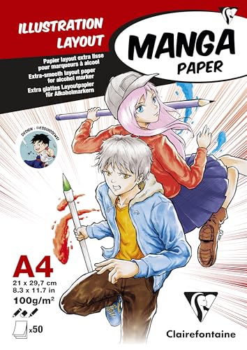 Clairefontaine Manga Layout Paper for Colouring Glued Pad, 100 g, A4, 50 Sheets - size: A4