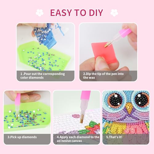 PERFECTSIGHT Cute 5D Diamond Art Kits, Kawaii DIY Painting Art for Adults Teen, 4 Pack Diamond Arts and Crafts Sets, Big Gem Full Drill Diamond Dots for Women (Elephant+Turtle+Cow+Owl) - style: Elephant+Turtle+Cow+Owl