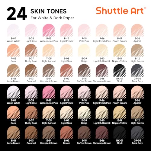 Shuttle Art Colored Pens, 24 Skin Tone Colors Cute Journal Pens 0.6mm Fine Point Colored Gel Pens for Black Paper Adult Coloring Writing Drawing Journaling Note Taking School Office Home - color: 24 Skin Tone