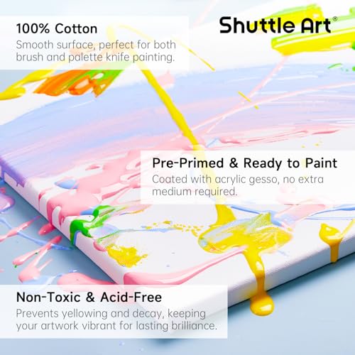 Shuttle Art Canvas for Painting, 15 Pack Multi-Size 4x4/5x7/8x10/9x12/11x14 Inch, Stretched Canvas, 100% Cotton, Primed White Blank Art Canvases, Ideal for Acrylic Oil Acrylic Pouring - size: 15 Multi Pack-4x4", 5x7", 8x10", 9x12", 11x14"