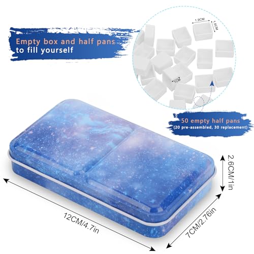 PEVART Watercolor Tin Palette, Metal Empty Paint Case with 50 PCS Empty Half Pans and a Water Color Pen Suitable for DIY Travel Watercolor Palette, Acrylic and Oil Painting - color: Purple, size: 50 Half Pans