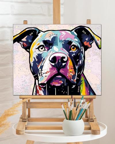 TOCARE Dog Paint by Numbers Kit for Adults, Pitbull Paint by Number Canvas Kit, Pitbull Adults' Paint-by-Number Kits for Dog Lovers 16x20inch (Without Framed) - color: TC-OPC-347