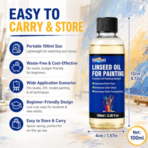 Odorless Mineral Spirits 100ml, Premium Paint Thinner for Oil Painting, Effective Oil Paint Brush Cleaner for Artists, Students, Studio & Classroom Oil Painting Supplies
