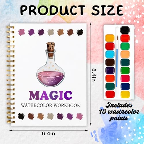 Magic Watercolor Workbook, Water Coloring Book, 12 Patterns, Fantasy Art Watercolor Kit for Beginners, Relaxing DIY Gift for Magic Lovers Painting Book, Adults and Women - color: Purple-Magic